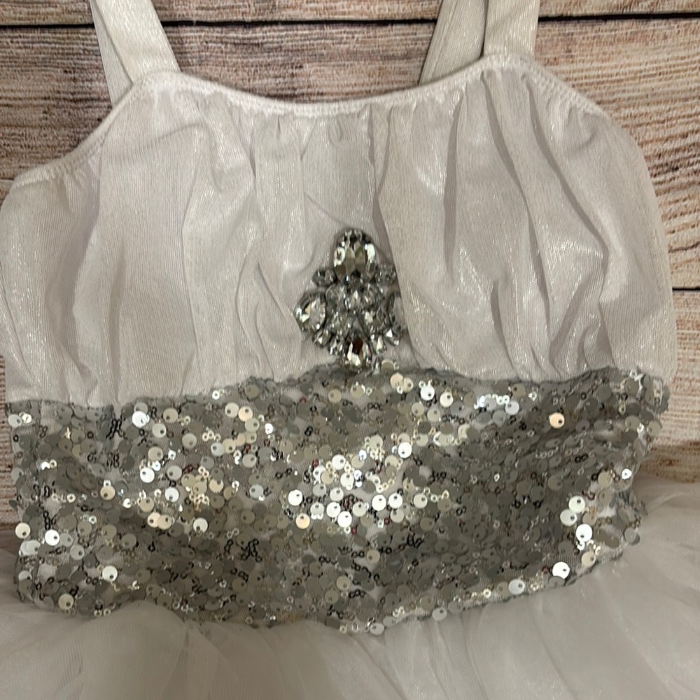 Sequin Tulle Dress - White and Silver - Picture 4 of 7